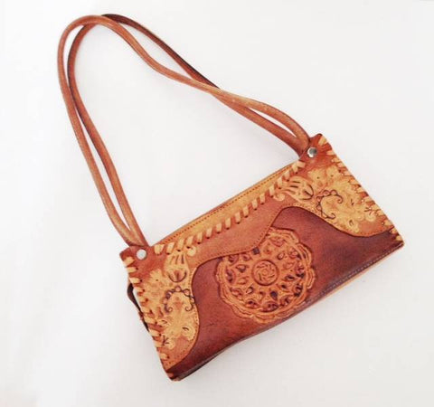 Mini leather hand tooled handbag SOLD