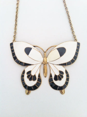 Black and white butterfly necklace