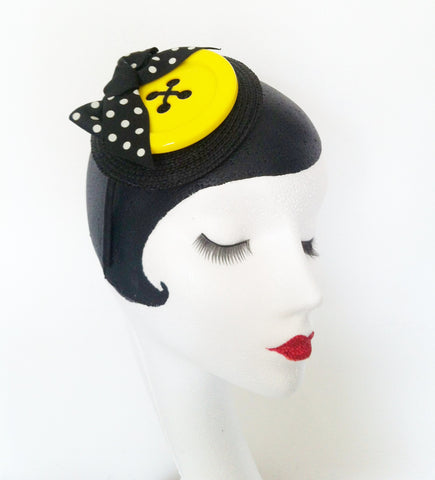 Cute as a button yellow and black fascinator headband - SOLD