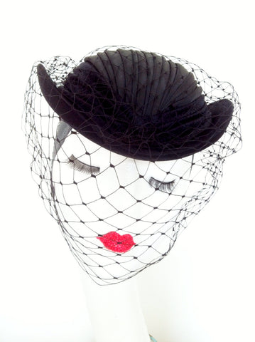 Ladies black Derby bowler hat with veil - Sold