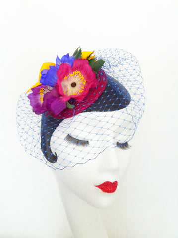 English Country garden floral cocktail hat, fascinator - Sold