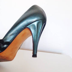 Green suede and metallic leather shoes