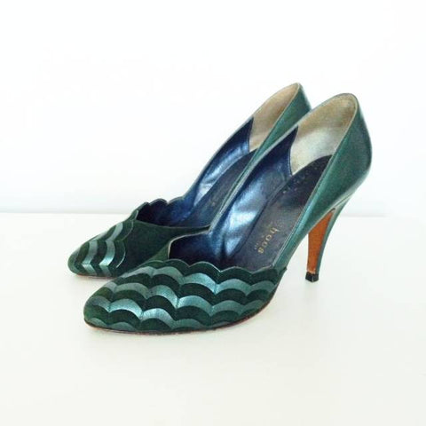 Green suede and metallic leather shoes