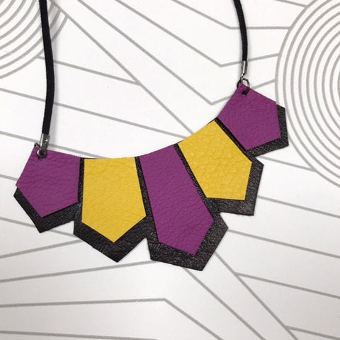 Geometric Leather Necklace - Art Deco Inspired - Statement Necklace  SOLD OUT