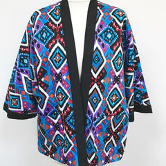 Aztec Print Kimono Style Jacket With Pockets