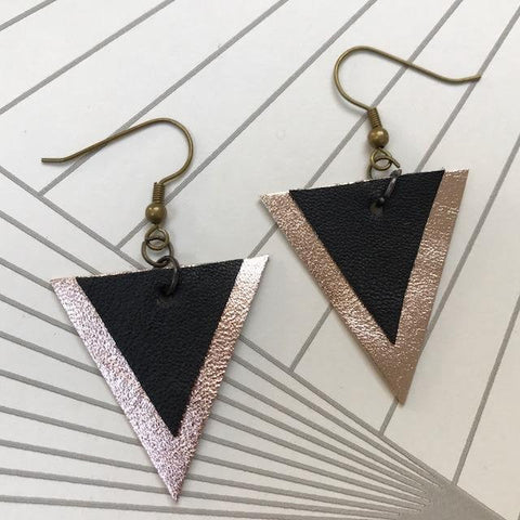 Black and Gold Leather Earrings  SOLD OUT