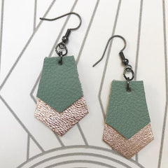 Green and Gold Leather Earrings