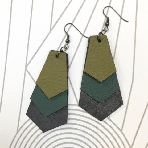 Leather Drop Statement Earrings, geometric, Art Deco Style