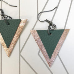 Green and Gold Leather Contemporary, Geometric Earrings