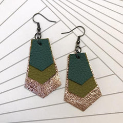 Handmade Green and Gold Leather Earrings  SOLD OUT