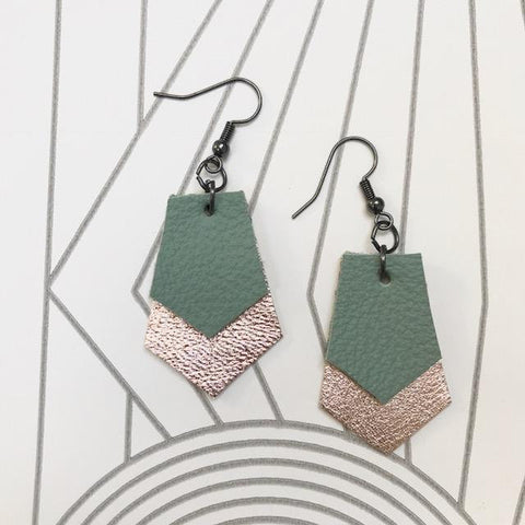 Green and Gold Leather Earrings