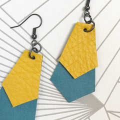 Yellow and Turquoise Leather Drop Earrings