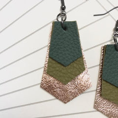 Handmade Green and Gold Leather Earrings  SOLD OUT