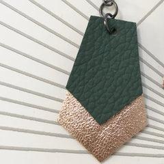 Green and Gold Hand Cut Leather Earrings, Art Deco Style SOLD OUT