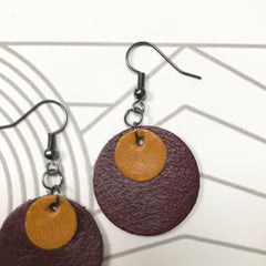 Leather Drop Circle Earrings