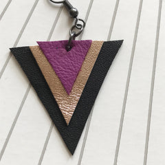 Pink and Black Leather Geometric Earrings