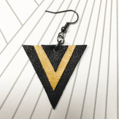 Geometric Black and Yellow Leather Earrings  SOLD OUT