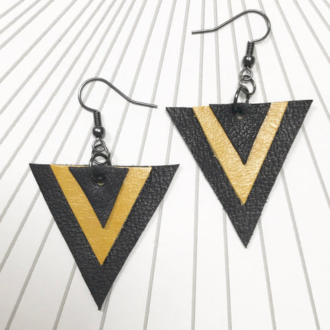 Geometric Black and Yellow Leather Earrings  SOLD OUT