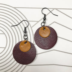 Leather Drop Circle Earrings