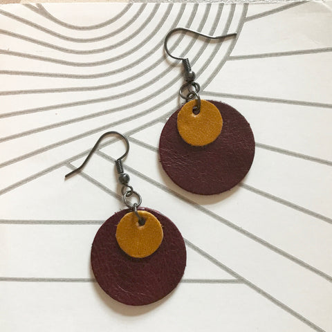 Leather Drop Circle Earrings
