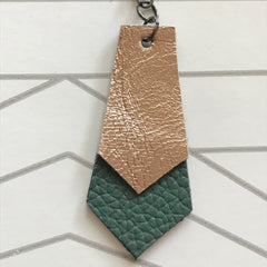 Green and Gold Leather Geometric Earrings