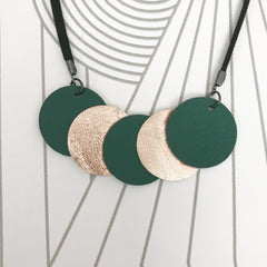 Green and Gold Contemporary Leather Circle Necklace SOLD OUT