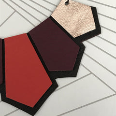 Orange and Gold Art Deco Style Geometric Leather Necklace