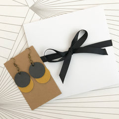 Grey and Mustard Leather Earrings SOLD OUT