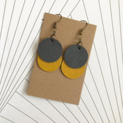 Grey and Mustard Leather Earrings SOLD OUT