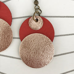 Gold and Orange leather circle earrings
