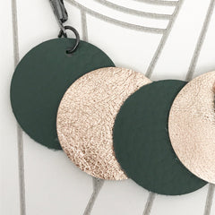 Green and Gold Contemporary Leather Circle Necklace SOLD OUT