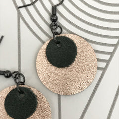 Green and Gold Leather Circle Earrings