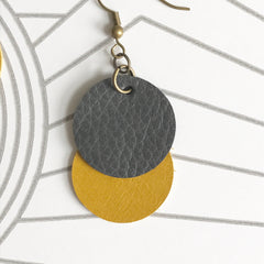 Grey and Mustard Leather Earrings SOLD OUT