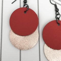 Orange and Gold Leather Circle Earrings   SOLD OUT