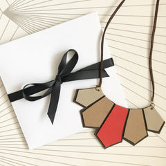 Orange and Brown Leather Geometric Necklace