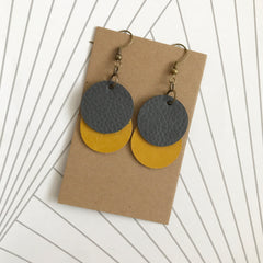 Green and Grey Leather Circle Earrings