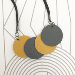 Geometric Grey and Mustard Leather Circle Necklace   SOLD OUT