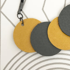 Geometric Grey and Mustard Leather Circle Necklace   SOLD OUT