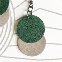 Green and Grey Leather Circle Earrings