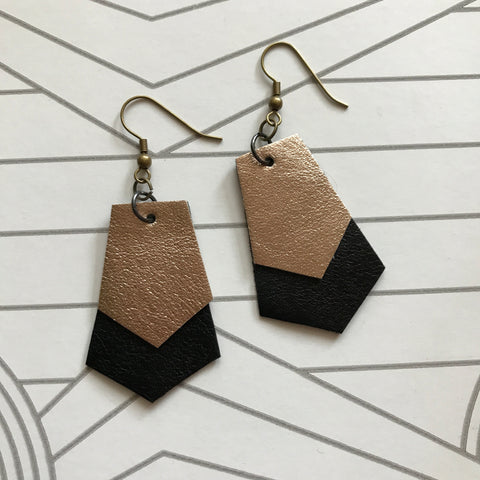 Gold and Black Leather Earrings  SOLD OUT