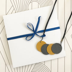 Geometric Grey and Mustard Leather Circle Necklace   SOLD OUT