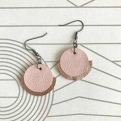 Contemporary Pink and Gold leather Disc earrings