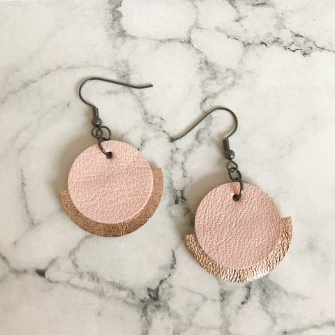 Contemporary Pink and Gold leather Disc earrings