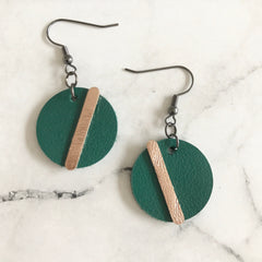 Green Leather Disc Earrings