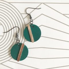 Green Leather Disc Earrings
