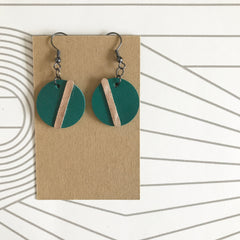 Green Leather Disc Earrings