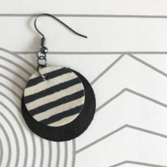 Black and white Leather Disc Earrings