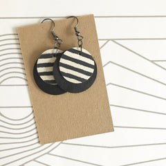 Black and white Leather Disc Earrings