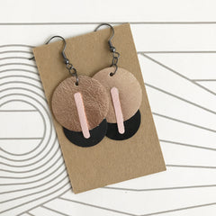 Black Gold and Blush Leather Circle Earrings   SOLD OUT