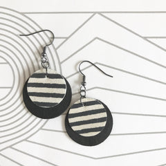 Black and white Leather Disc Earrings